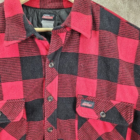 Dickies Jacket  Buffalo Plaid Button Men's Size L Red Flannel Long Sleeve - Picture 7 of 10